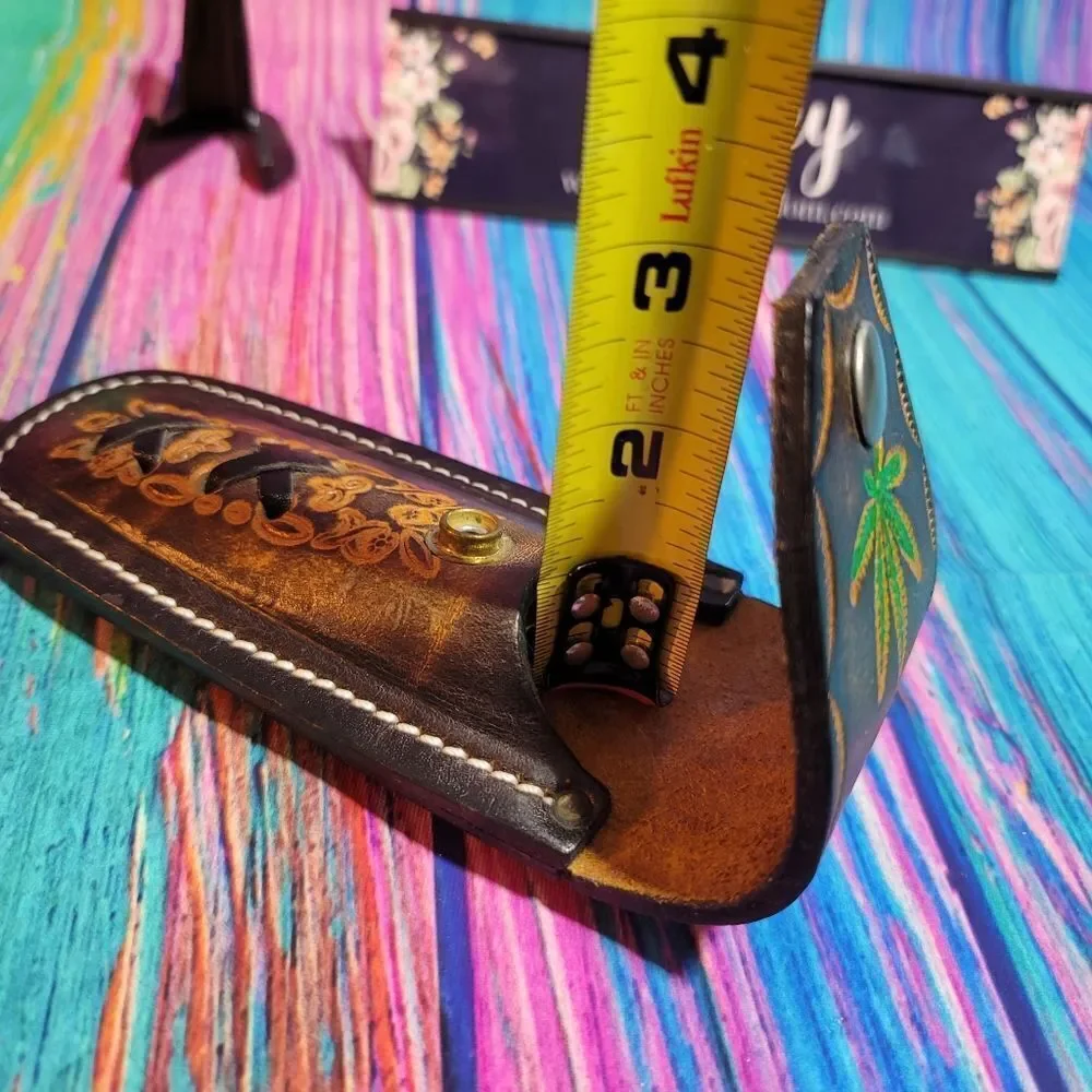 🔷️Vintage Tooled Leather Belt Loop Knife Sheath or Case Picture of Leaf